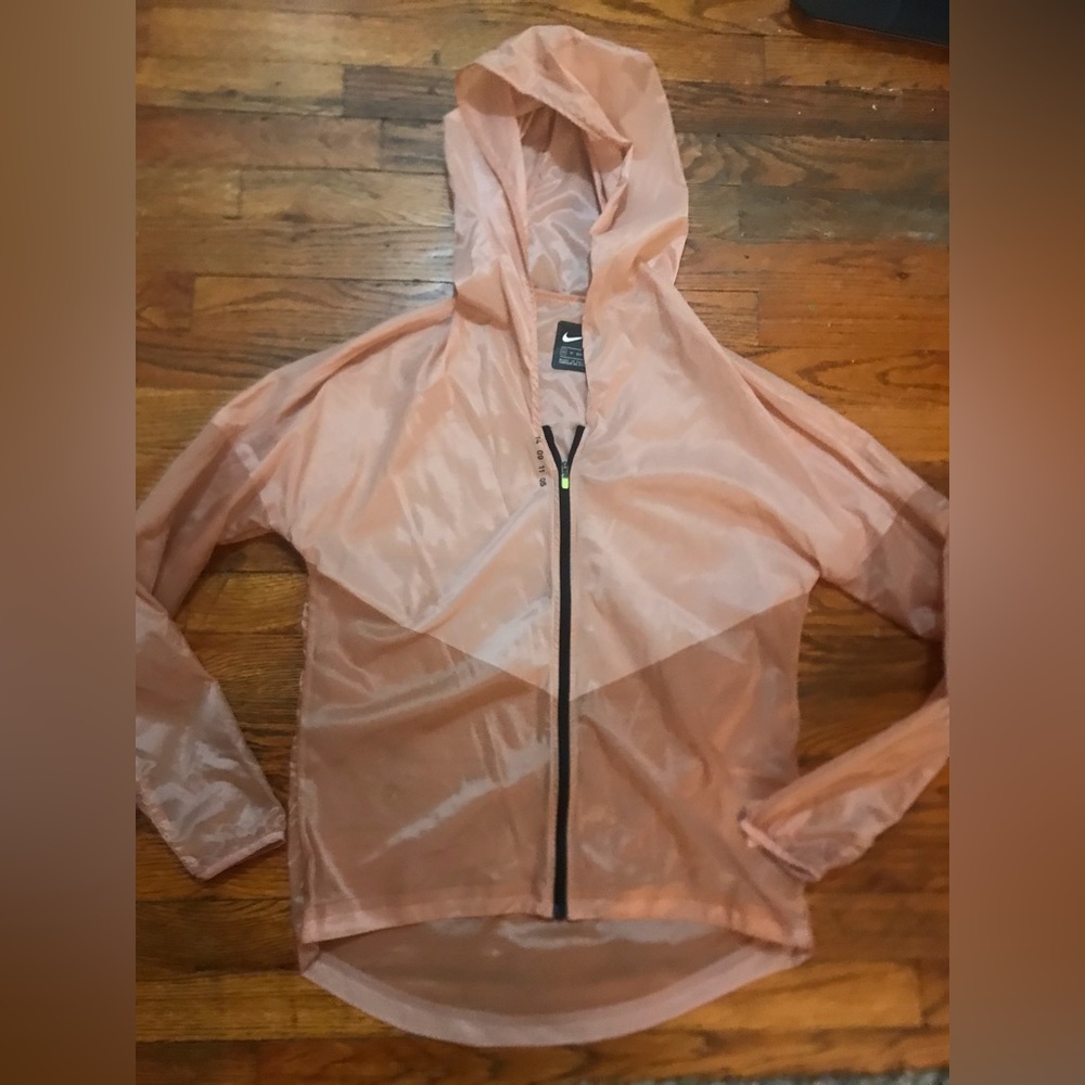 Nike Semi-Sheer Rose Pink Hooded Nylon Running Jacket XS S
